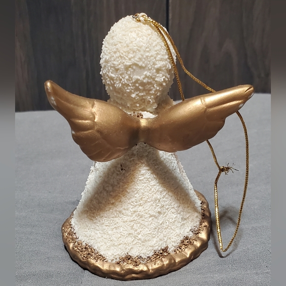 Holiday Snow Angel Cherub White Bell Figurine Ornament Decor Pray Gold Snowbaby - Picture 2 of 6